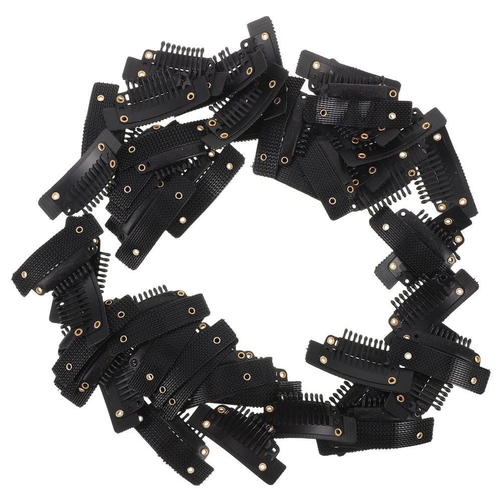 50Pcs Peel and Stick U Shape Snap Wig Clips Durable Plastic Metal Black