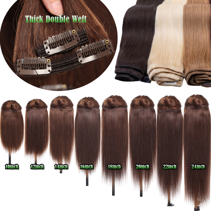 EXTRA THICK Double Weft Clip In 100% Human Hair Extensions Full Head 140g BLONDE