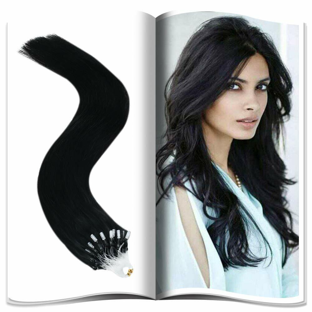 Fish Line Loop Micro Ring Beads Link Indian Remy Human Hair Extensions Straight