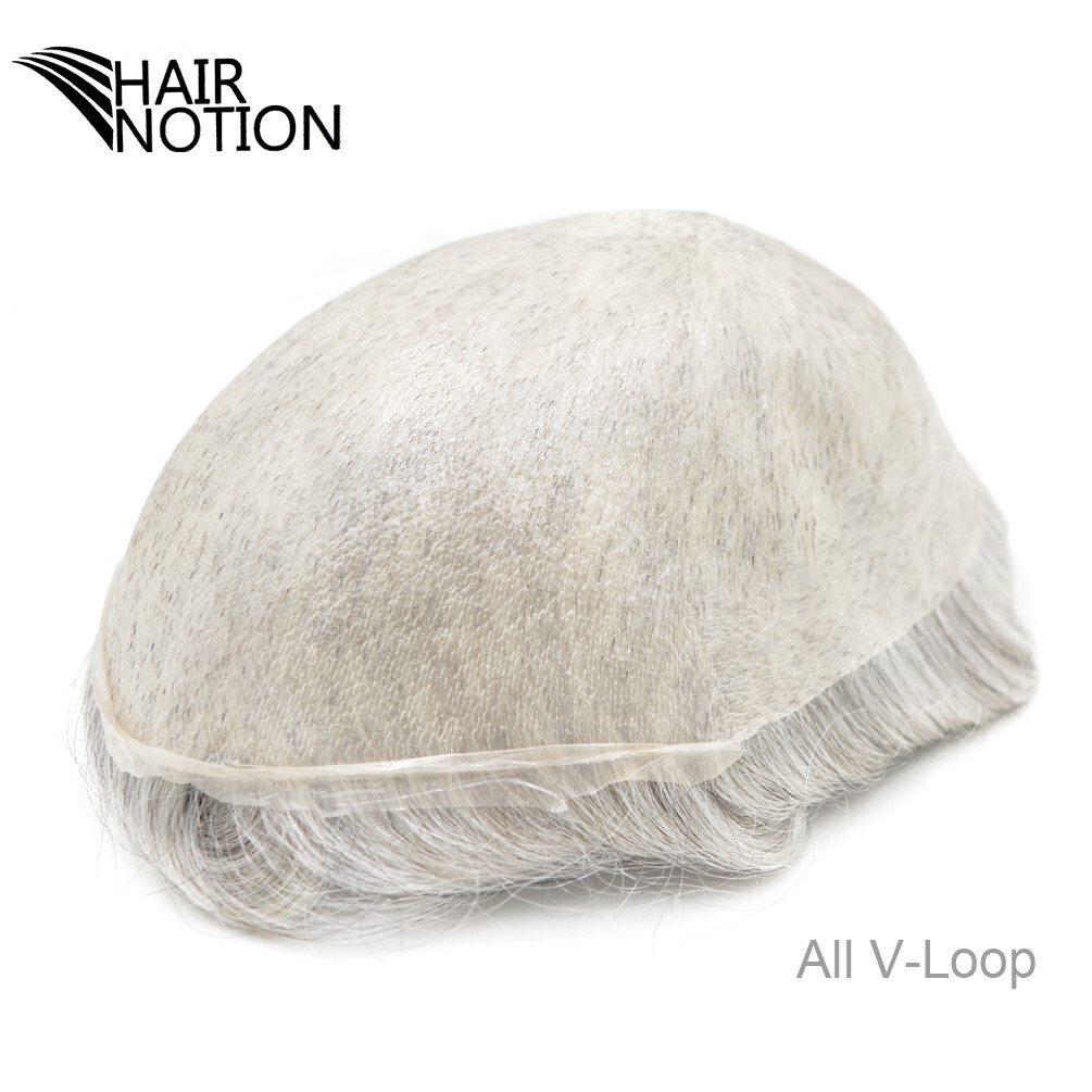 Men’s Poly Skin Hairpiece All V-loop Super Thin Skin Toupee For Men #1B80