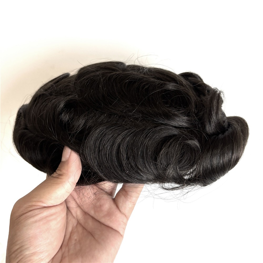 Human Hair Replacement System Unit System 0.12mm Poly Skin Toupee Durable Mens