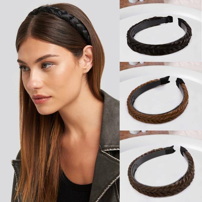 Women Hair Braided Plaited Headband Synthetic Plait Hairband Hairwear as Human