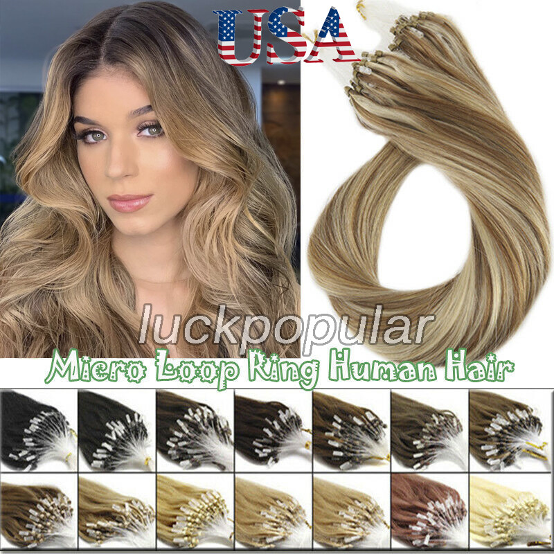 Micro Loop Real Human Hair Extensions Micro Ring Bead Link Remy Highlight Blonde