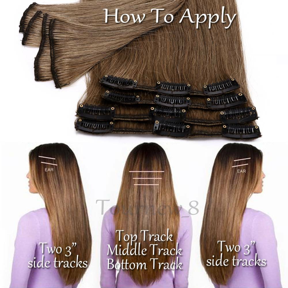 CLEARANCE 100% Human Hair Extensions Clip in Real Remy Hair 8Pcs Full Head Soft