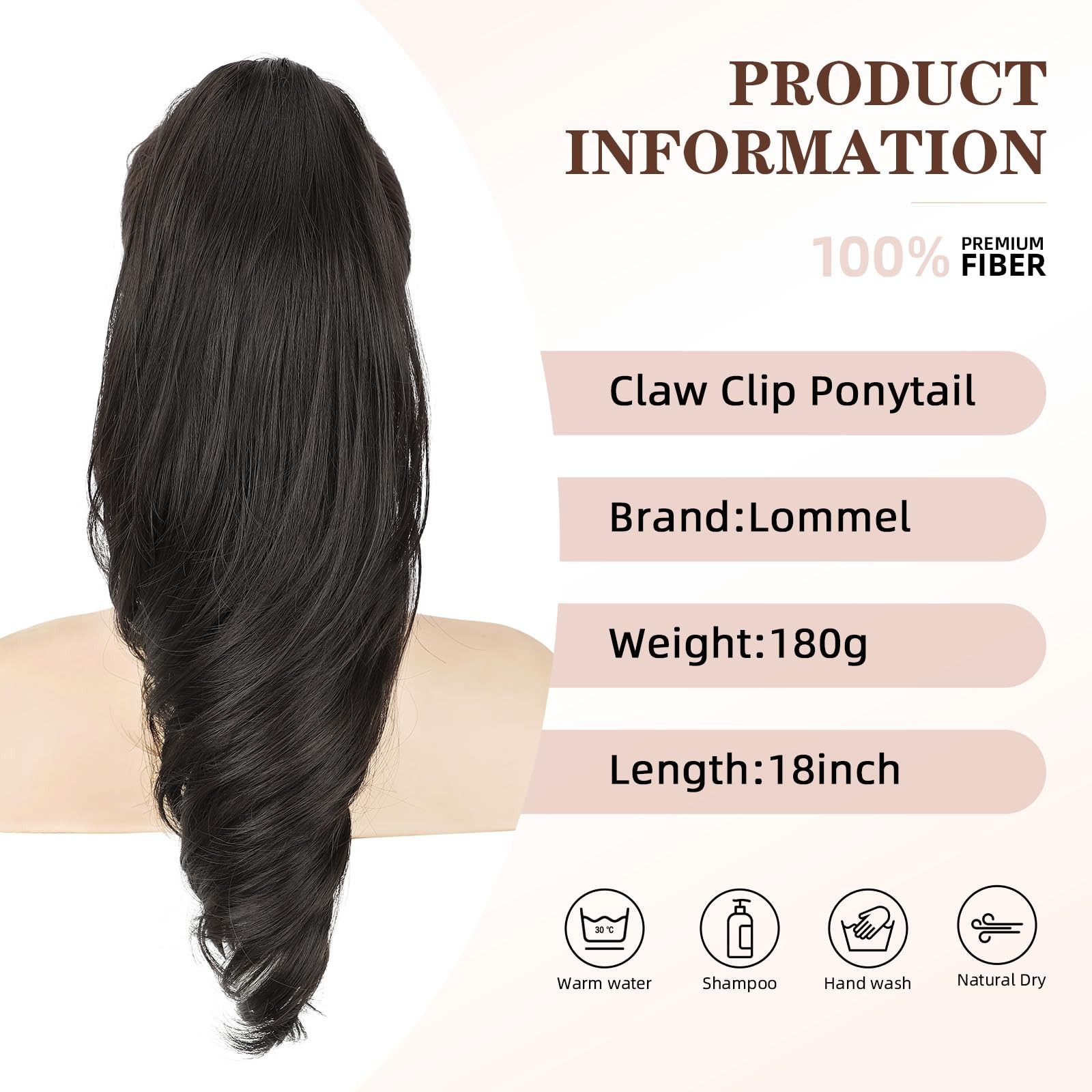 Claw Clip Ponytail Extension 18 Inch Brown Black Wavy Curly – Easy to Wear