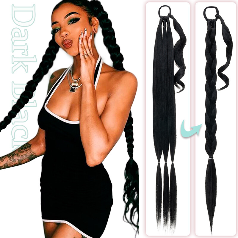 34″ X-Long Real Thick Braiding Hair Extensions Pony Tail Wrap Ponytail As Human
