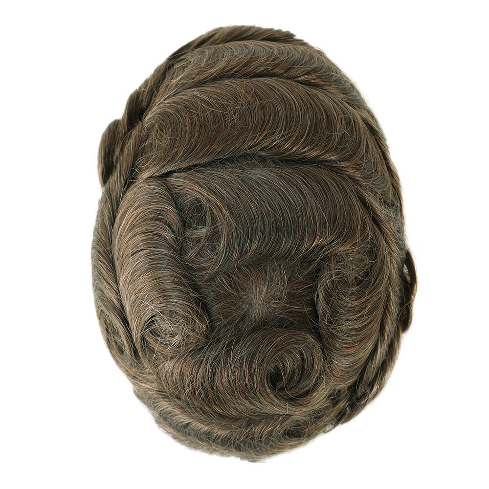 Mens Hair Replacement System Thin Skin Toupee Hairpiece BIO Human Hair #7ASH