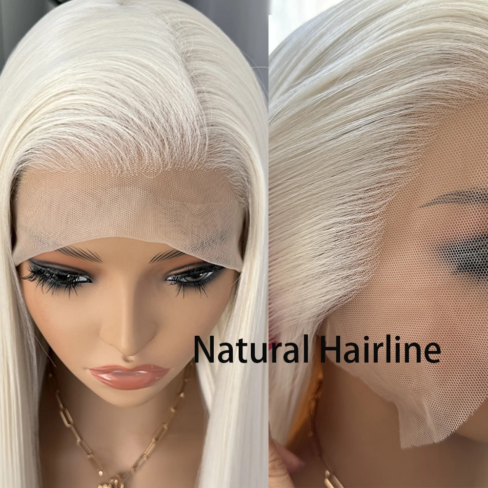 Long Straight Lace Front Wig Bleach blonde Women Synthetic Hair Heat Resistant