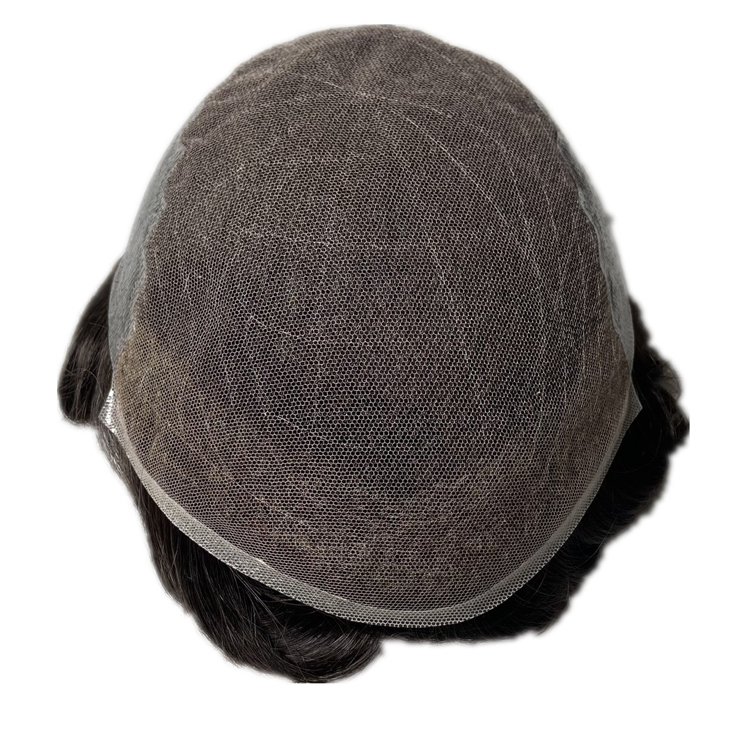 Mens Toupee Human Hair Replacement System French Lace Skin Back Hairpiece #1B