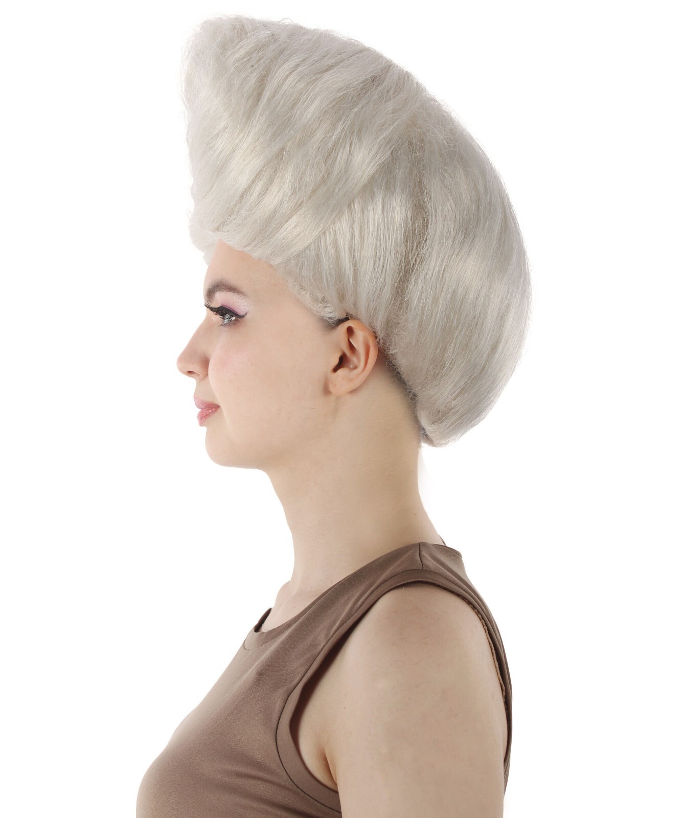 Adult Women’s Supermodel Horn-shaped White Hair Updo Full Wig HW-7112