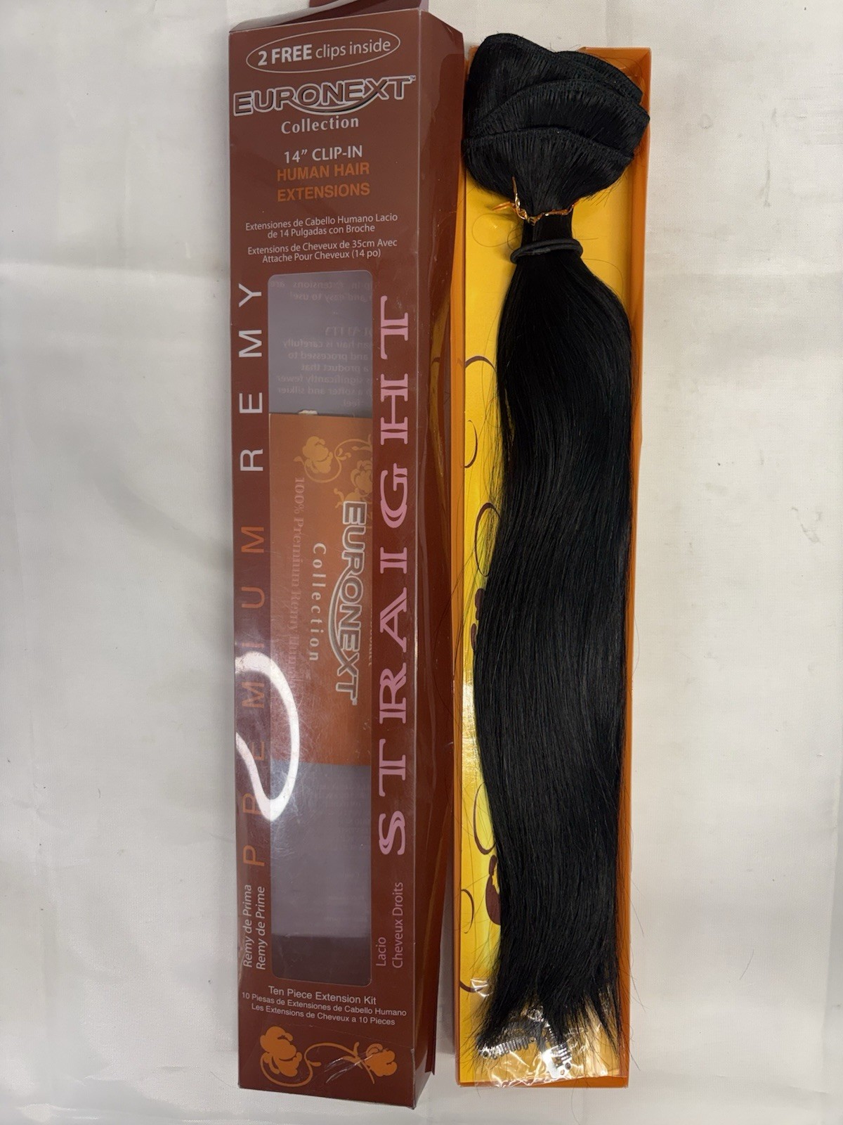 Euronext Remy 14” Human Hair Clip In Extensions Jet Black 374099 10 pc Open Box