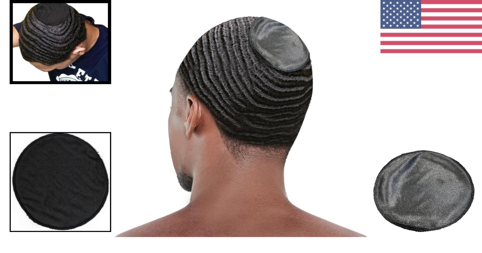 2pc Crown Compression Patches for Hair Men Black Silky Breathable Fabric
