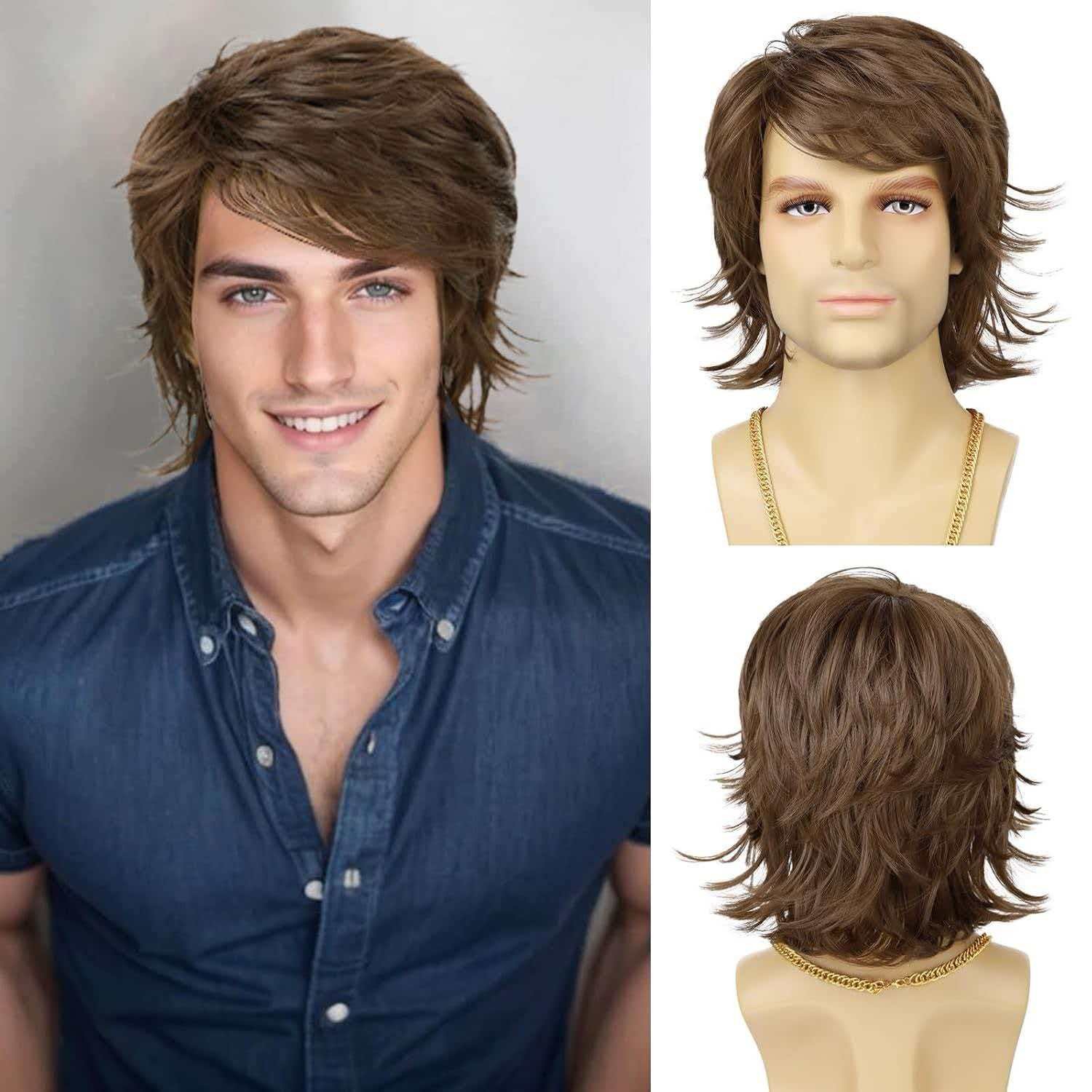 Men’s Short Black Wavy Wig 8in Full Cosplay Heat Resistant Synthetic Party