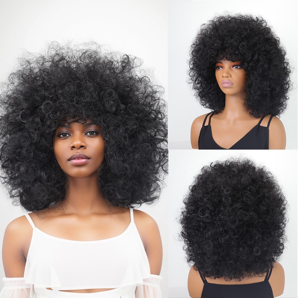 Afro Fluffy Curly Wavy Black Color Synthetic Hair Wig Women Soft Natural Party