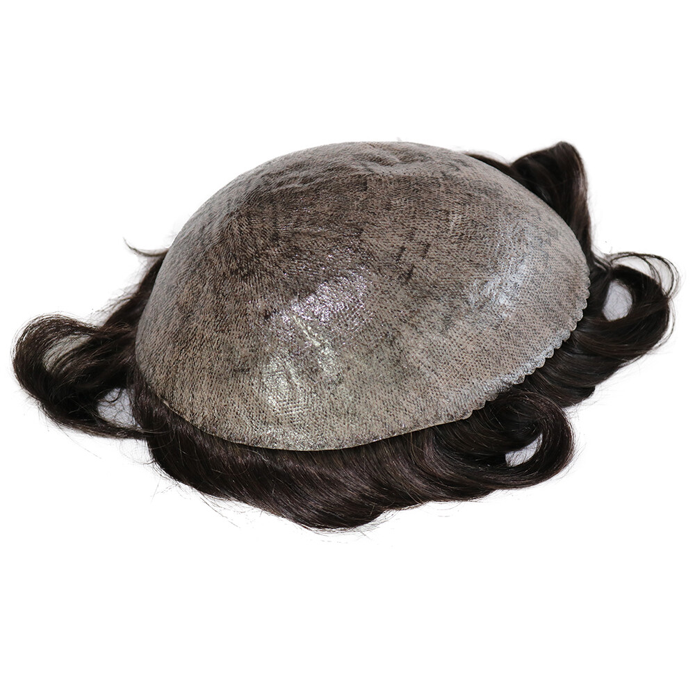 Full Poly Mens Toupee 8×10 Injected PU Human Hair Capillary Prosthesis Thin Skin