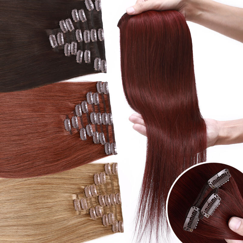 CLEARANCE 100% Human Hair Extensions Clip In Remy Hair Extensions Full Head 7Pcs