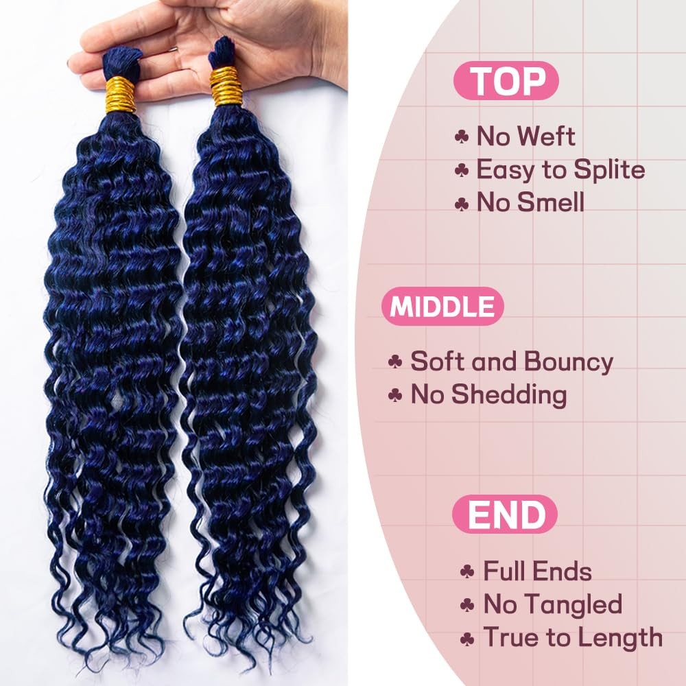 Krn Blue Human Braiding Hair For Boho Braids 110G 12A Deep Wave Curly Blue