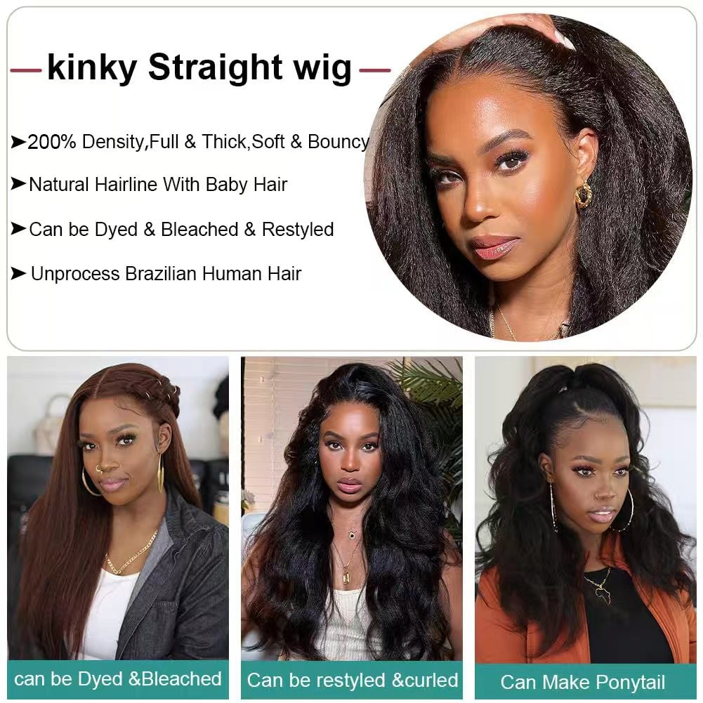 13×4 Natural Color Kinky Straigh 200% Density Transparent Lace Human Hair