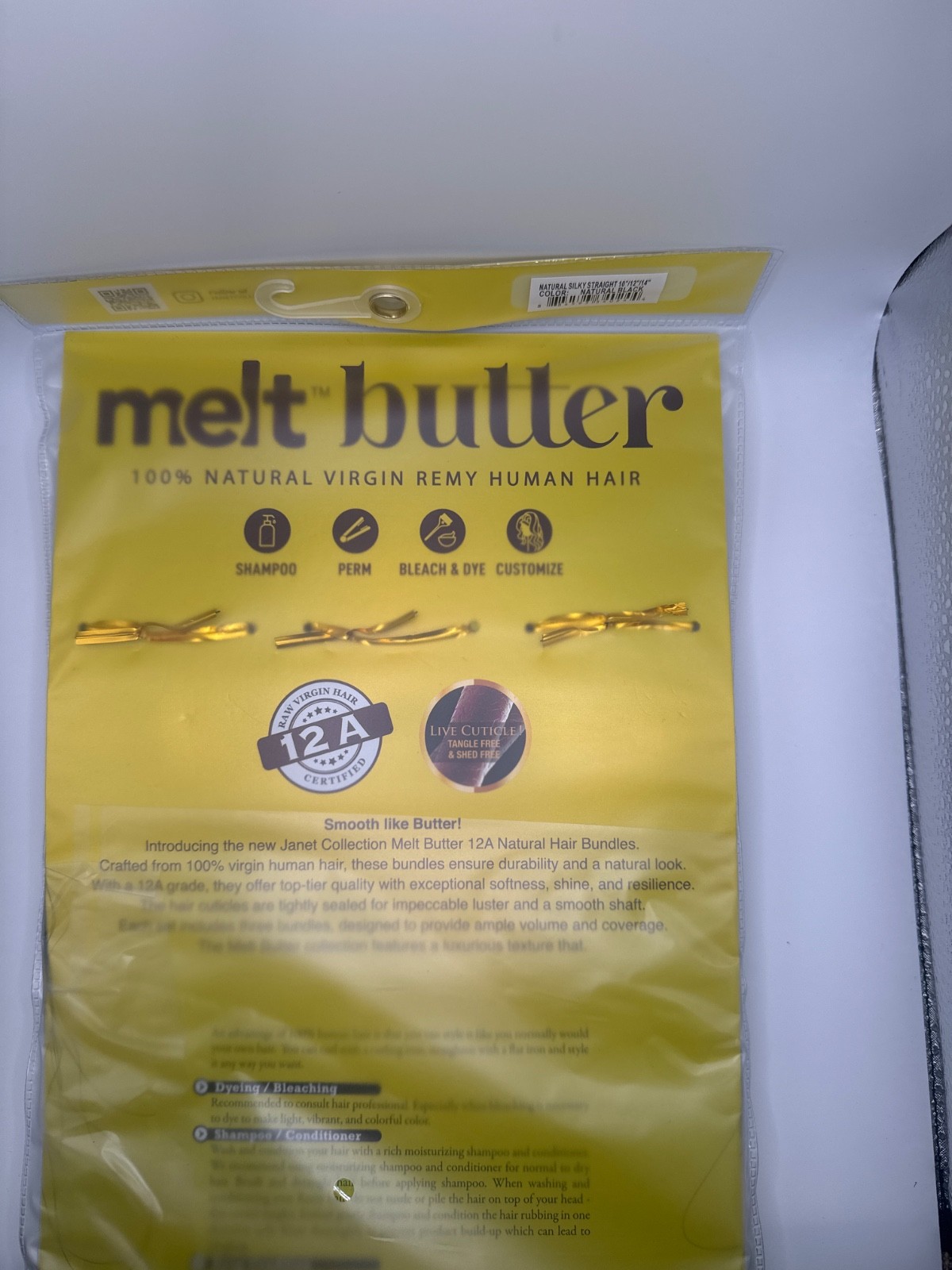 Janet Melt Butter 100% Natural Virgin Remy Human Hair 22” 24” 26” Natural Black