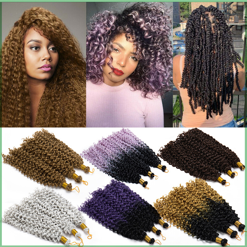 Water Wave Kinky Curly Crochet Braiding Hair Extensions 14 Inch 6 Bundles Black