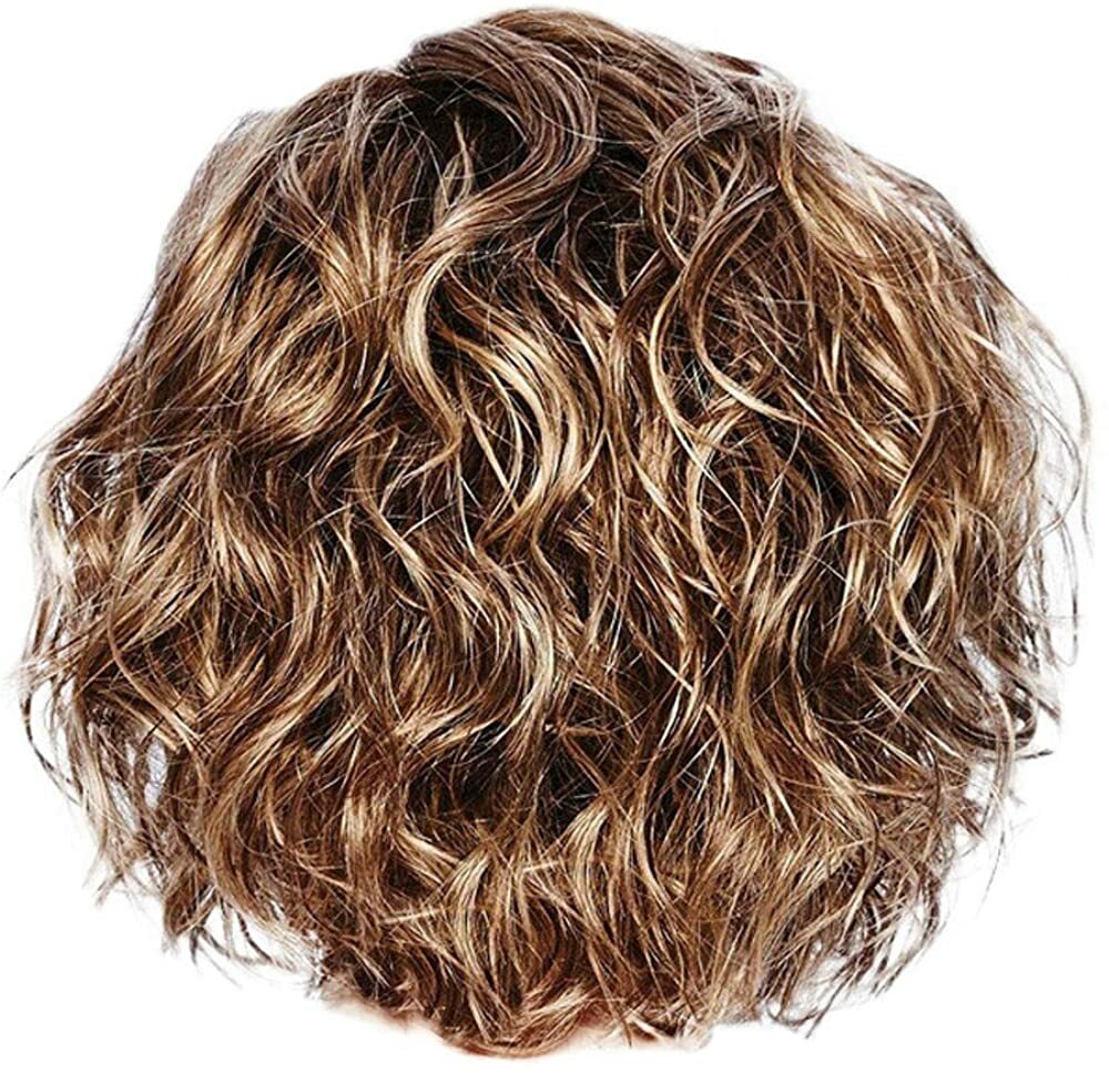 Blonde Gold Brown Short Natural Wavy Curly Blonde Wig Women’s Synthetic Hair
