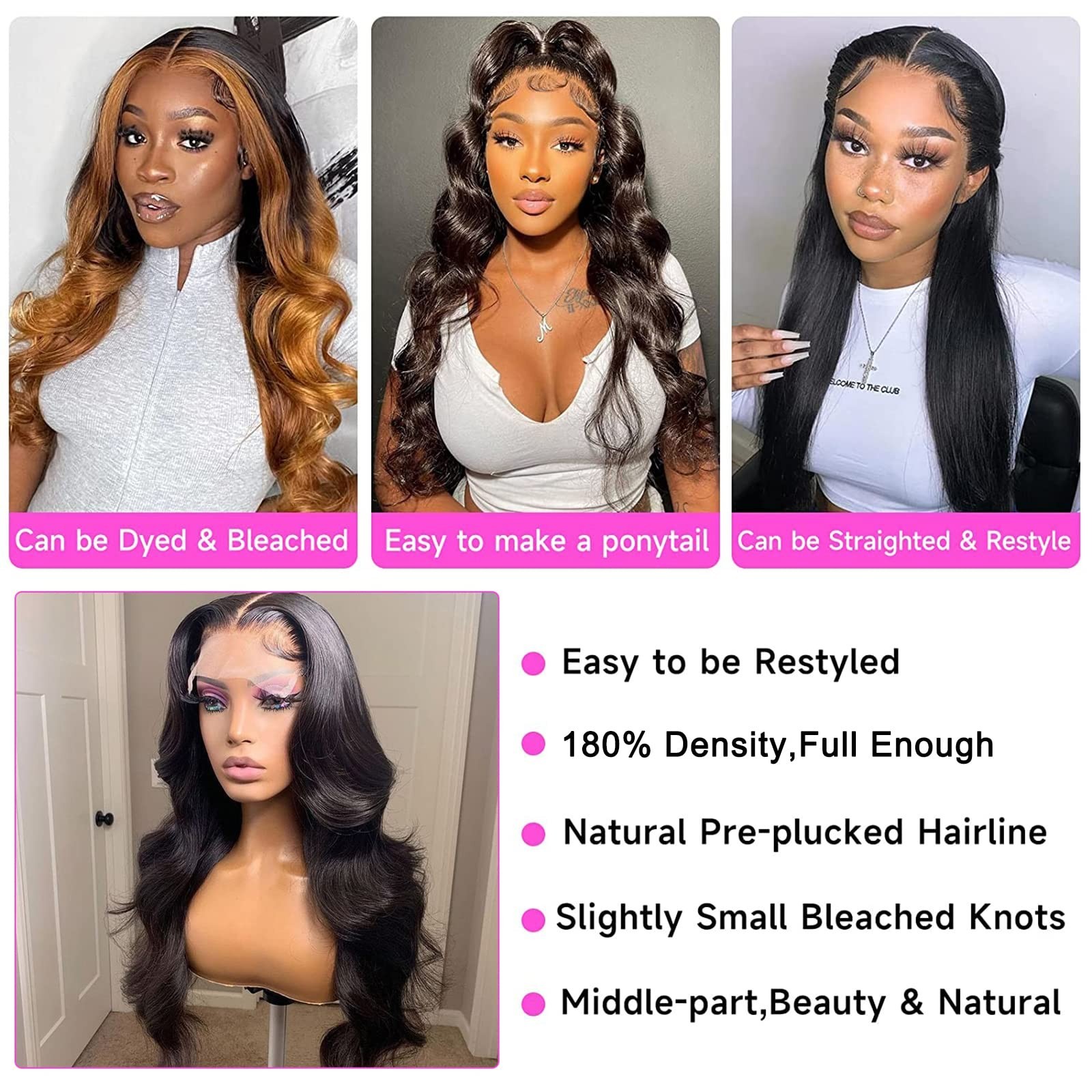 13×6 Body Wave Lace Front Wig – 180 Density HD Transparent Lace, Pre Plucked, 34