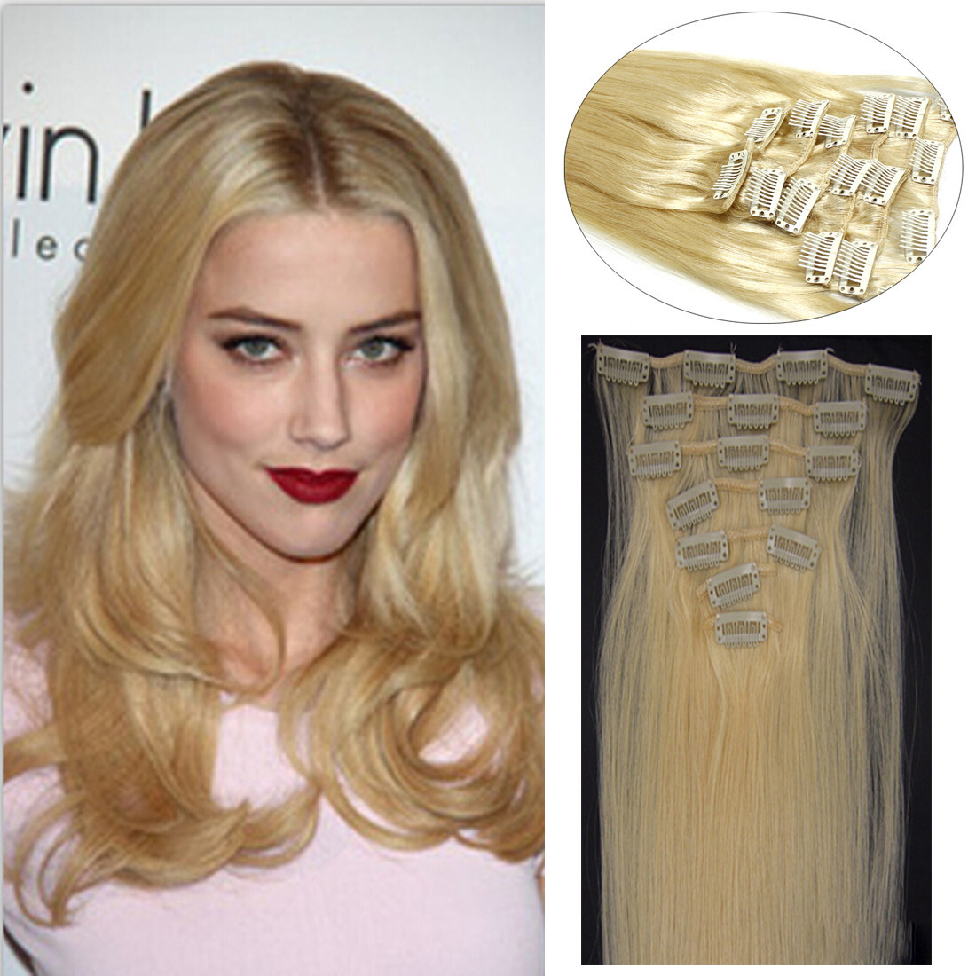 Clip in Hair Extensions Real Human Hair Double Weft Clips in Remy Hair Full Head