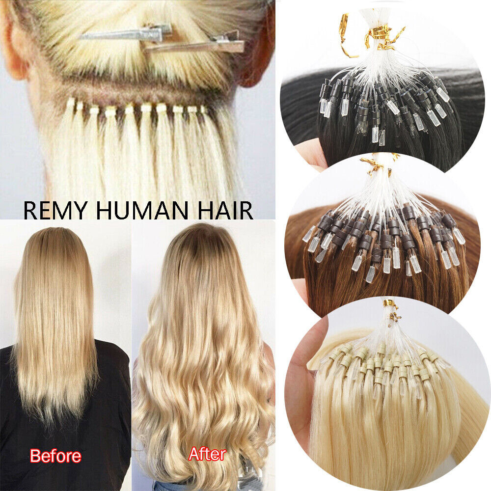 Micro Link Hair Extensions Loop Micro Ring Beads Tip Real Remy Human Hair16-26in