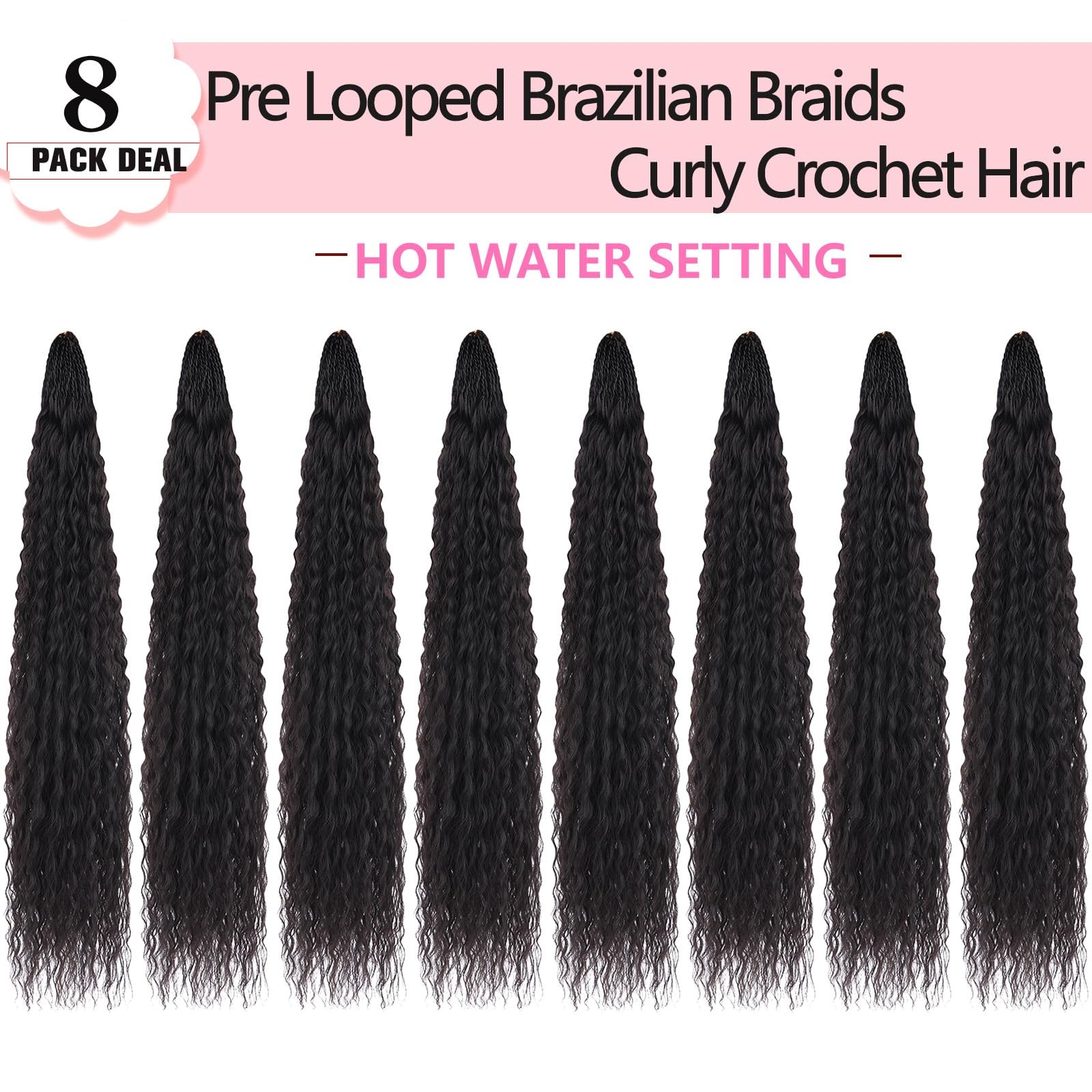 Pre Looped Micro Curly Crochet Hair 18 Inch 8 Packs 18 Inch (Pack of 8) 1B#