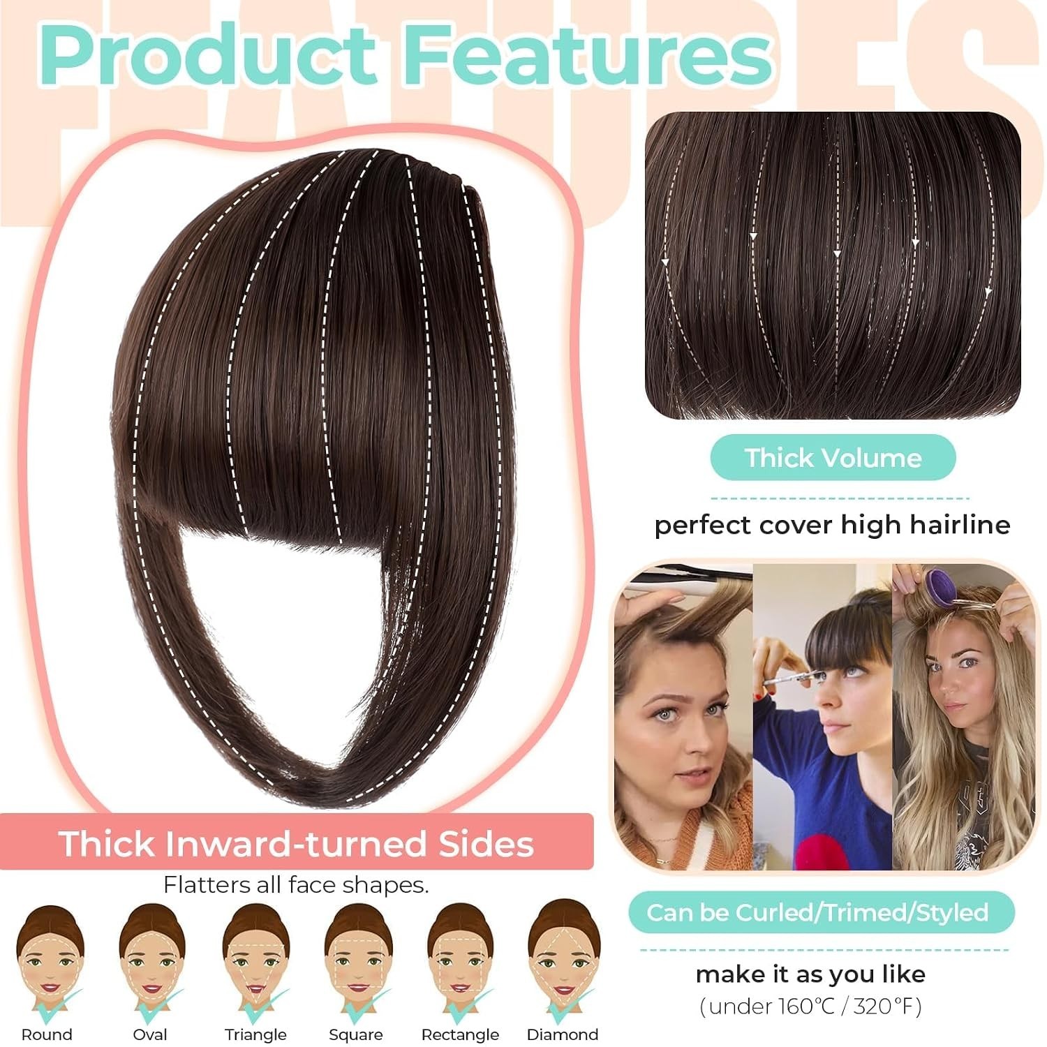 2Pcs Clip in Bangs Synthetic French Bangs Hair Clip Fake Bangs for Women Natural