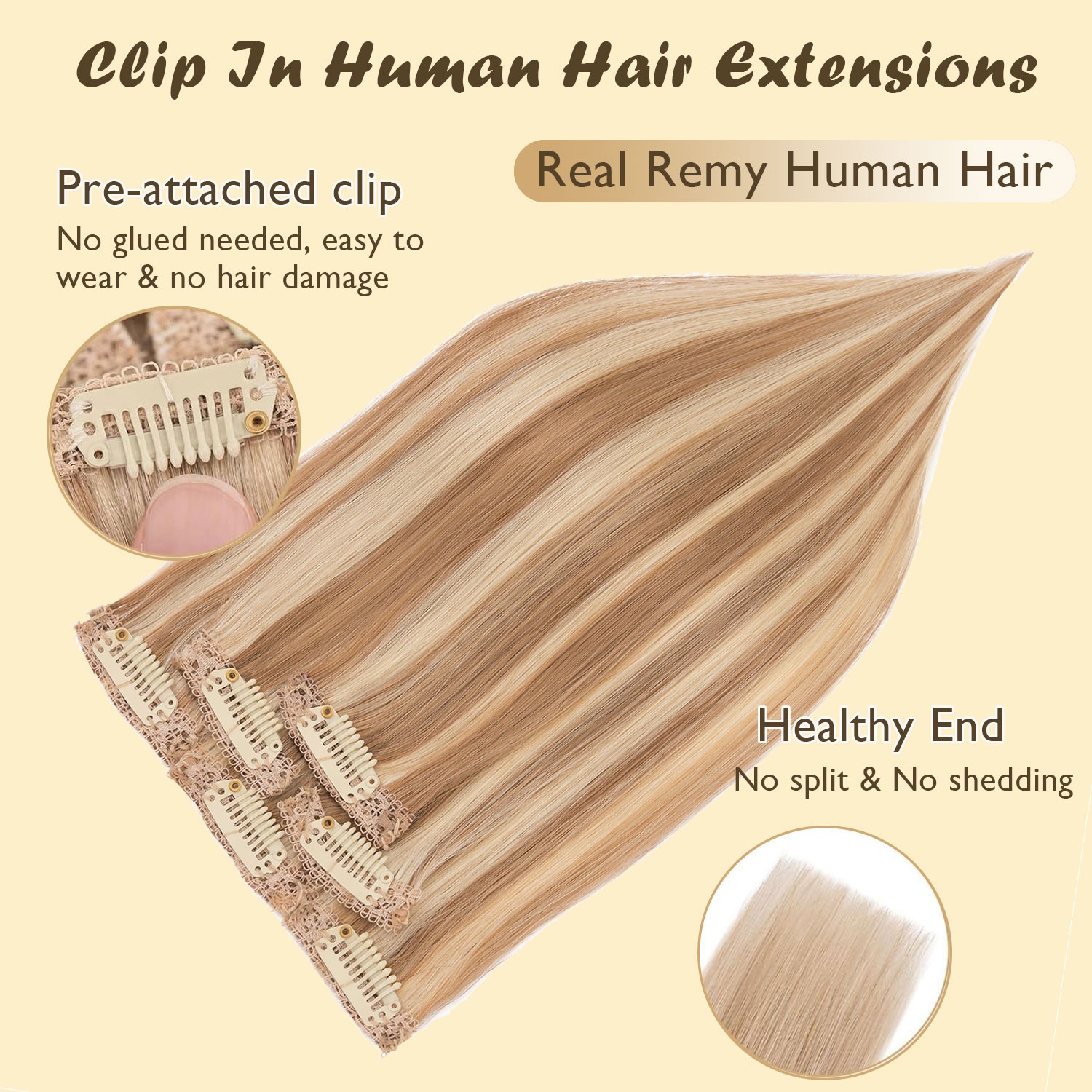 Lace Weft 6Pieces Clip in 100% Remy Human Hair Extensions Real Hair Half Head US