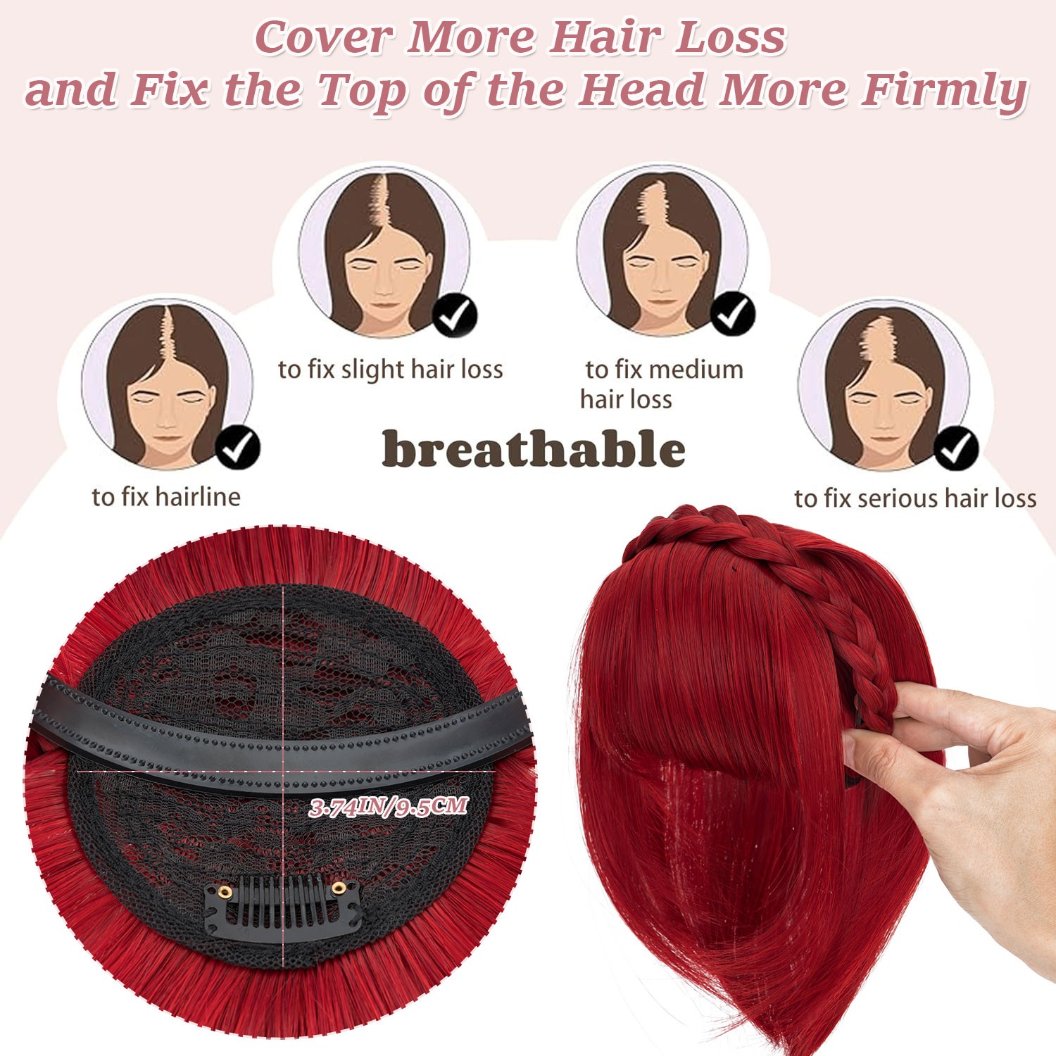 Thick Neat Bangs Toupee for Women Natural Headband with Bangs,Synthetic Hair Wig