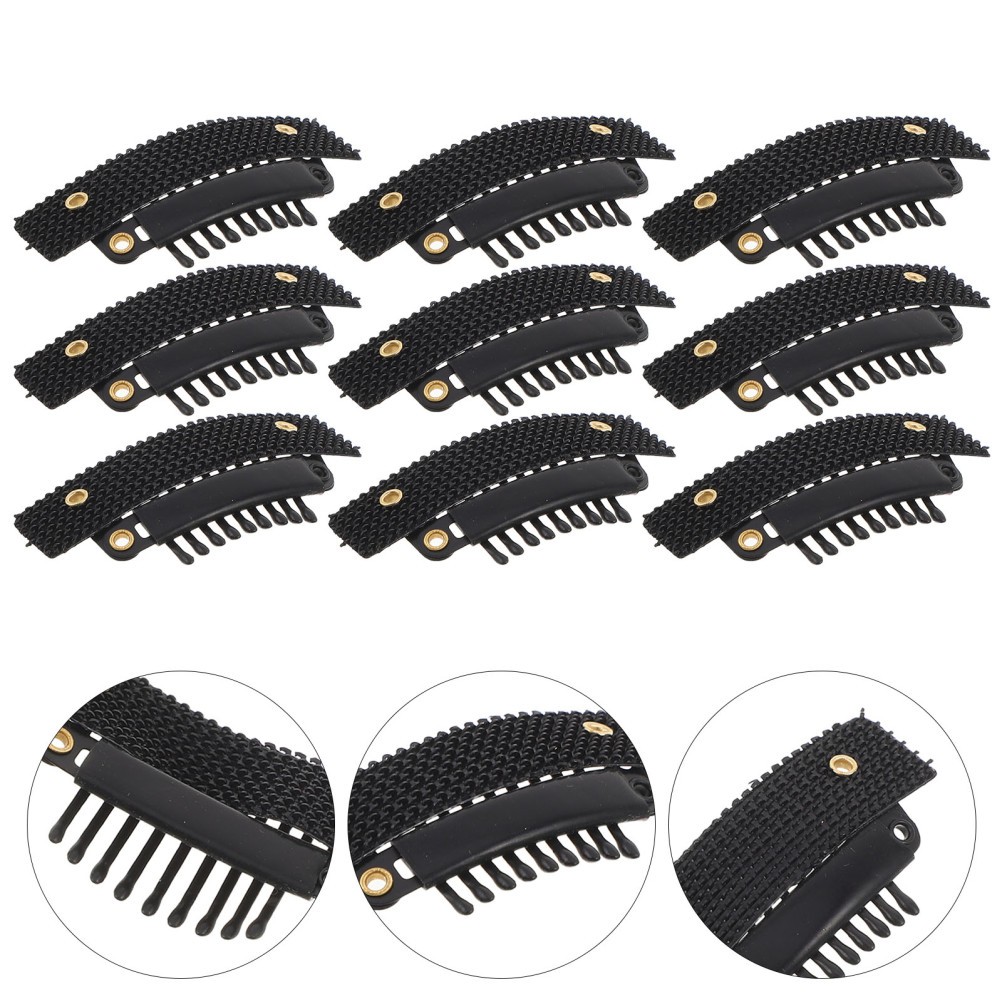 50Pcs Peel and Stick U Shape Snap Wig Clips Durable Plastic Metal Black