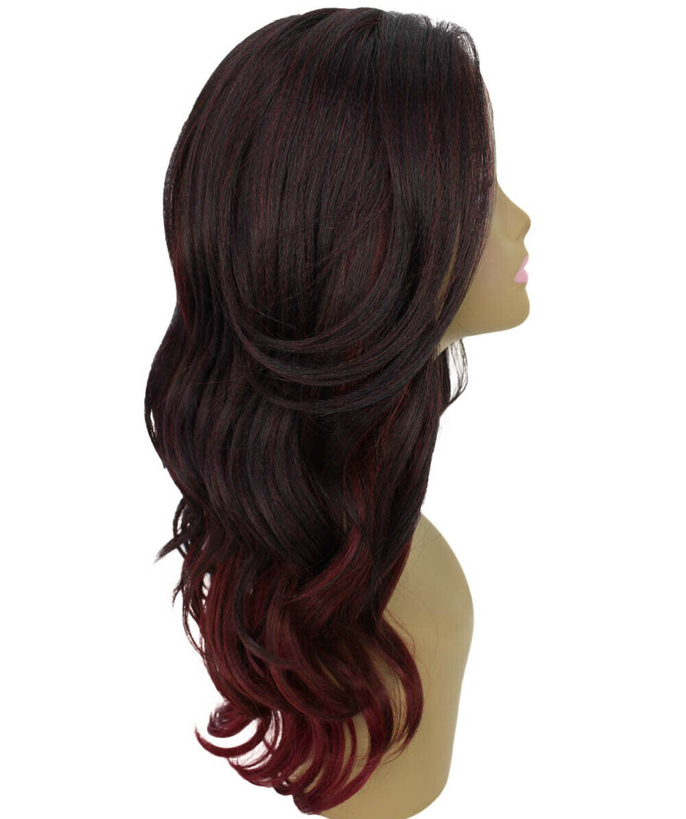 Wavy 21 in 4X4 Hand Tied Lace Front Wig, Deep Red over Medium Red