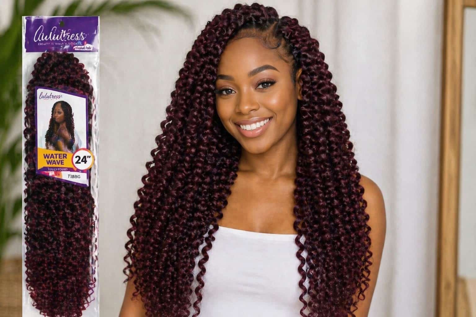 Lulutress Water Wave 24in Burgundy & RUWA Loc Extensions 8in 613 Synthetic