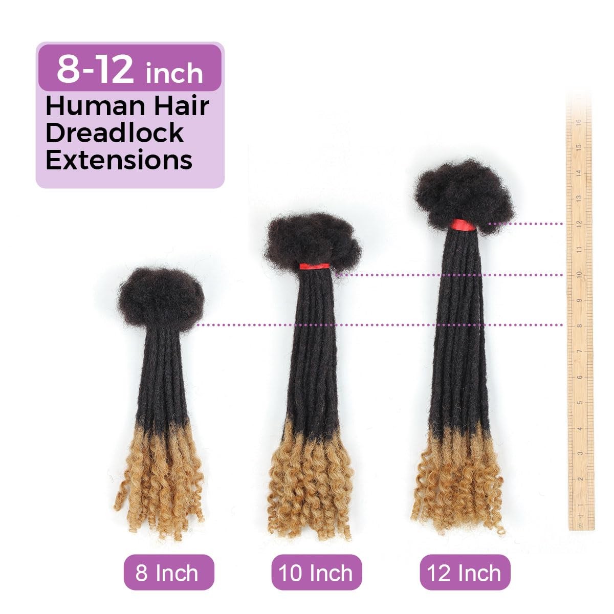 Vecago 8 Inch 30 Strands Loc Extensions Human Hair Curly Ends 0.4Cm Width Human
