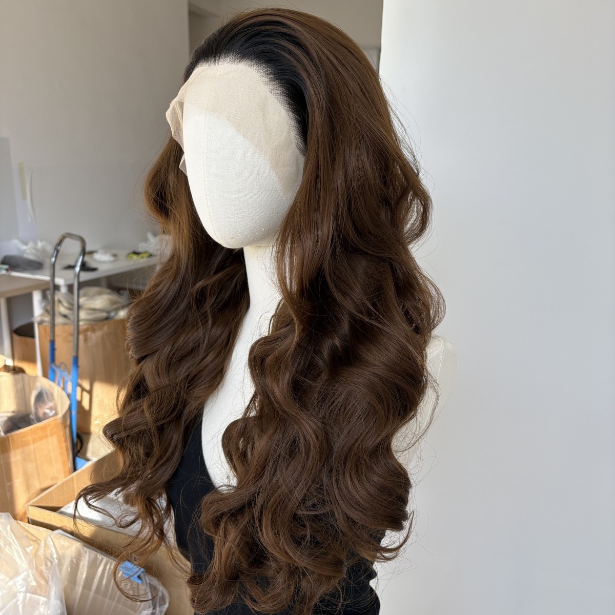 Lace Front Wig Ombre Brown Long Wavy Heat Resistant Synthetic Hair Layered