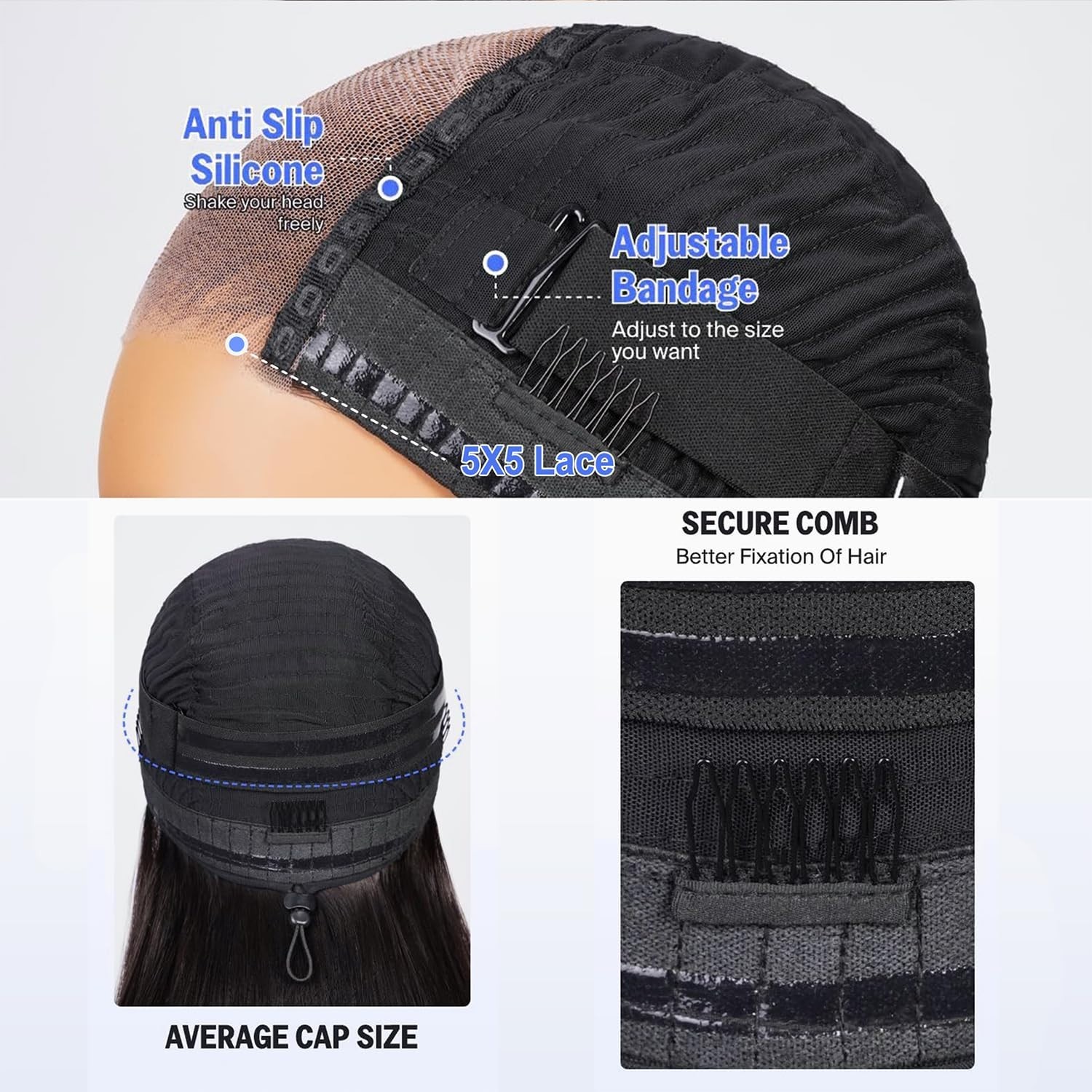 32″ Glueless Human Hair Wig – 200 Density, 5×5 HD Lace Closure, Straight, Pre-Pl