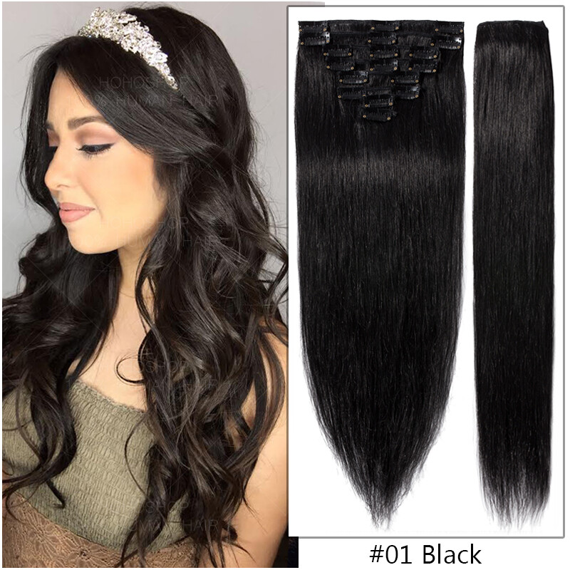 10″-24″ Clip In 100% Real Remy Human Hair Extensions Full Head Ombre 8 Pieces
