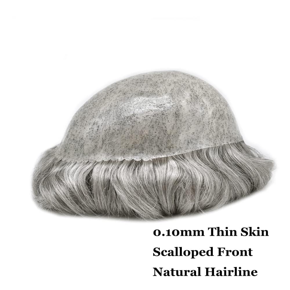 Toupee for Men Hair Replcement System Mens Toupee Full Poly Thin Skin Human Hair