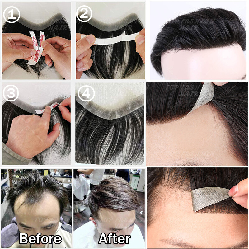 FULL Poly PU LACE Mens Toupee Hairpiece Remy Human Hair Wig Replacement System