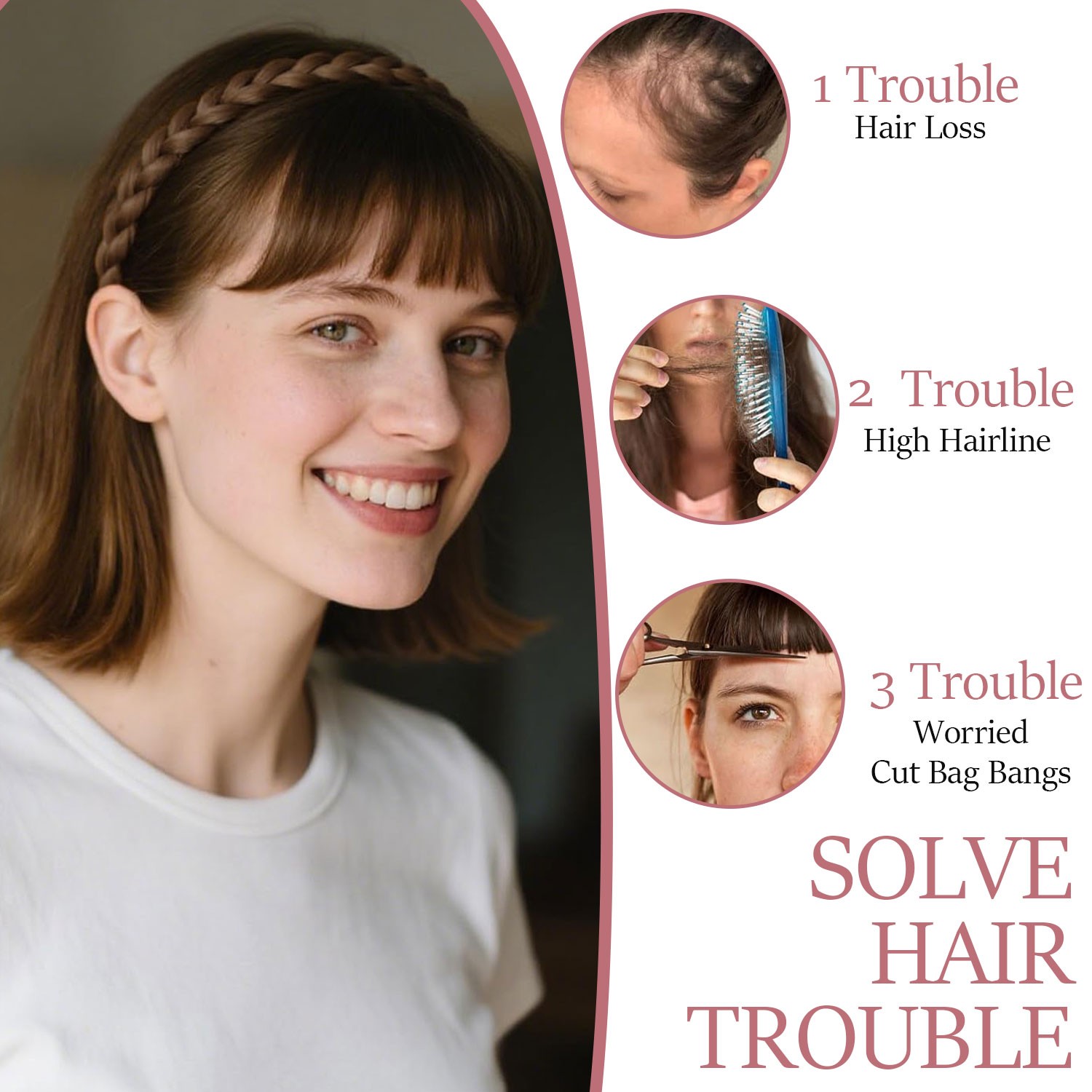 US Thick Braided Headband Fringe Hair Extensions Front Neat Bangs Hairpiece Xmas
