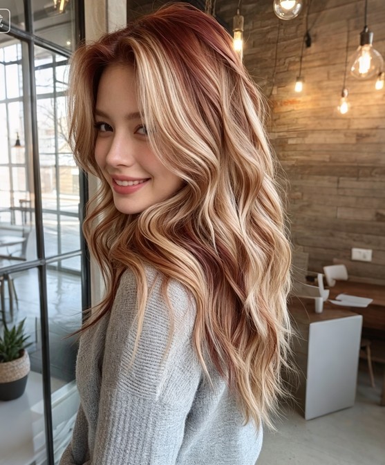 Auburn Ginger Blonde Highlight Wavy 13×4 Lace Front Human Hair Wigs