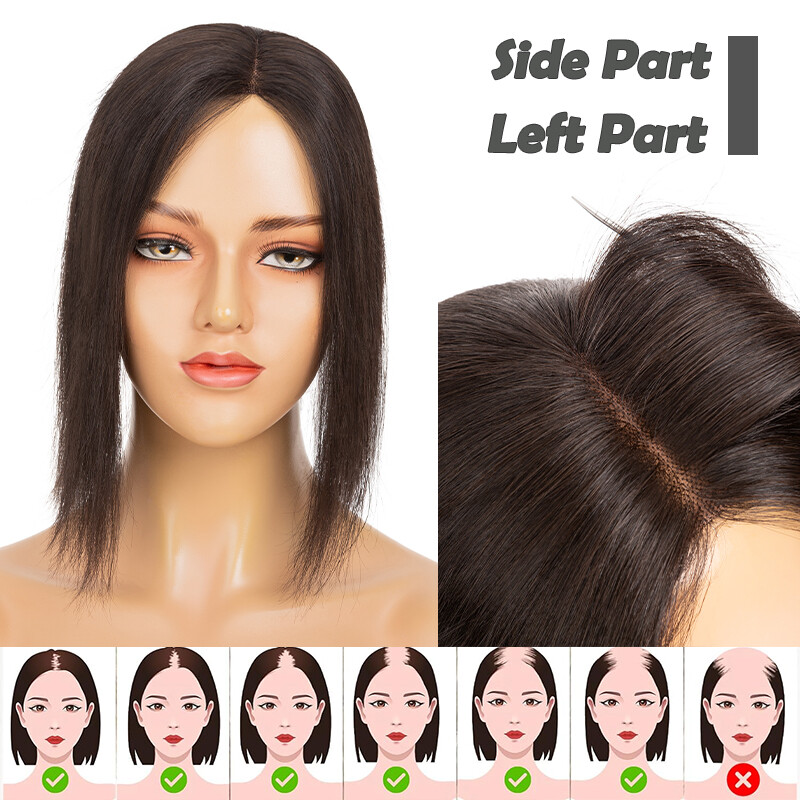 Clip in Real Remy Human Hair Topper Women’s Ombre Hairpiece Top Toupee Side Part
