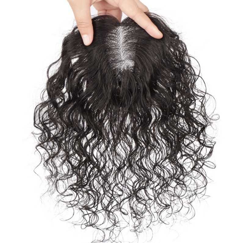 10″Fluffy Curly Wavy Hair Bangs Clip in Real Human Hair Topper Wiglet for Women