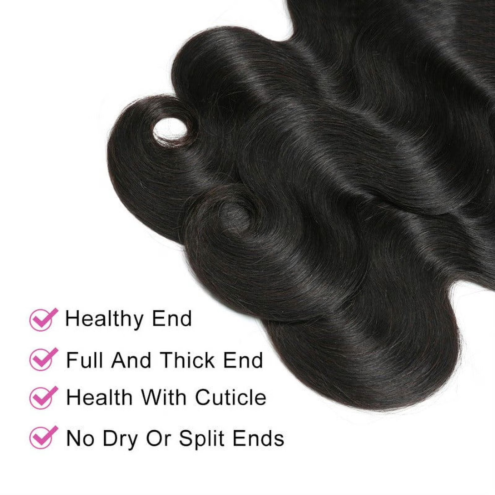 Ustar Body Wave Human Hair Weave Plus Closure Natural Black – Bundles: 12,14,16