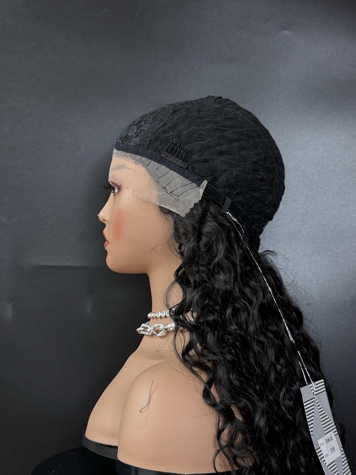 Black Wig Faux Lace 26 Inches Long Middle Part Spiral Curly