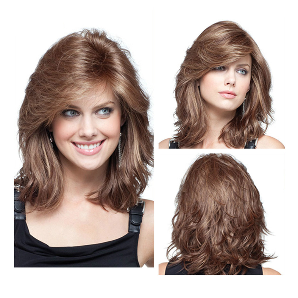 Classic Cap women Synthetic wavy Medium Havana Brown/Blo wig HengFeng LHL02