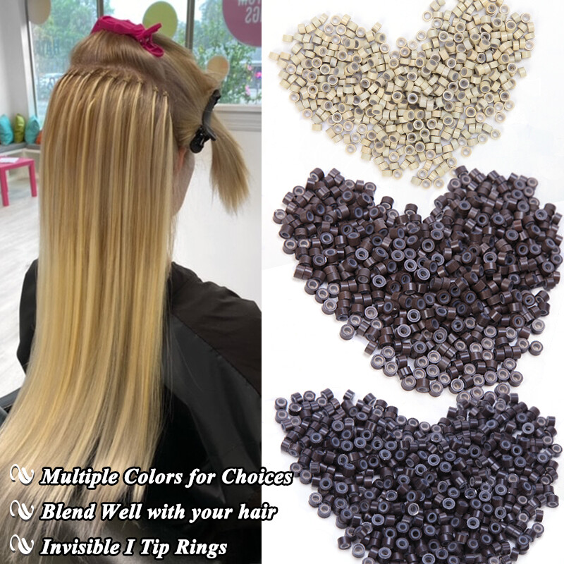 500PCS Silicone Micro I Tip Ring Beads 5/6mm for I Tip Hair Extensions Kits Tool