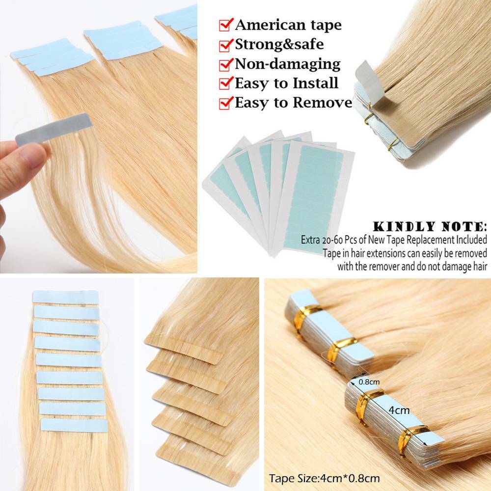 10-80pcs Skin Weft Tape in Double Side Invisible Seamless Human Hair Extensions